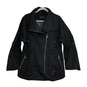 Andrew Marc Casual Roll Up Sleeves Adjustable Waist Lined Black Moto Jacket L